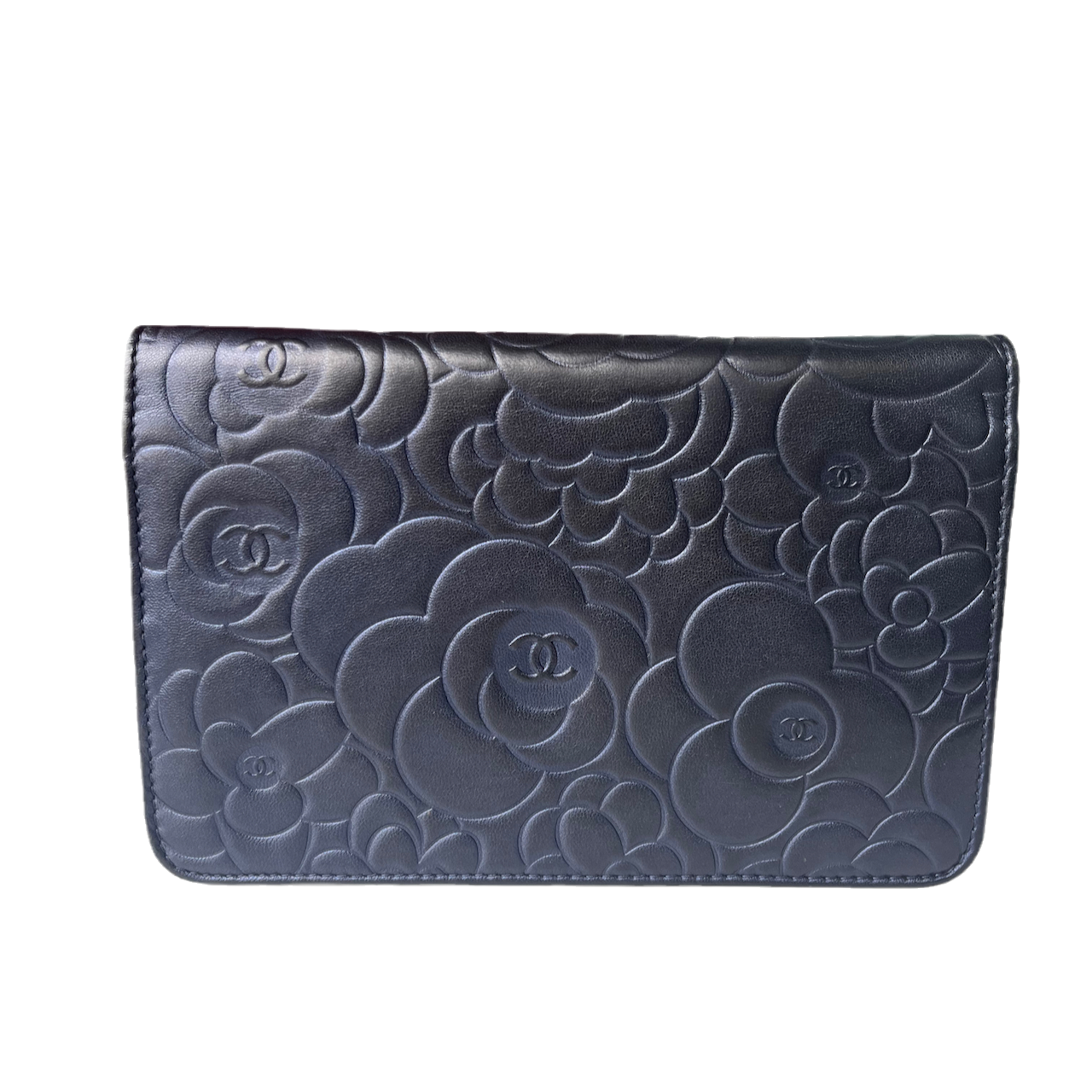 Chanel Wallet On Chains WOC Classic Navy Camelia Flower