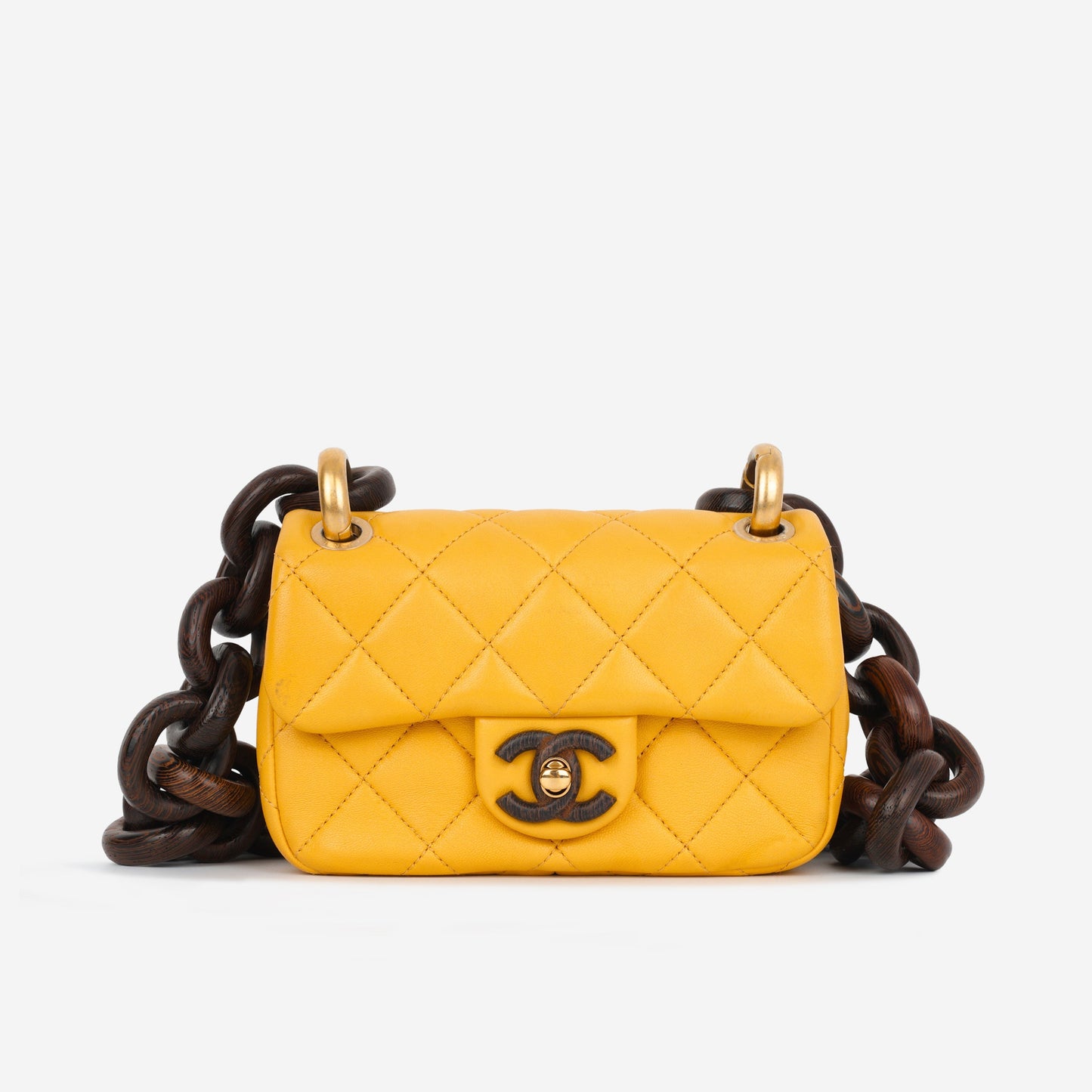 Chanel Mini Square Wenge Wood - Yellow Lambskin | Gold Hardware