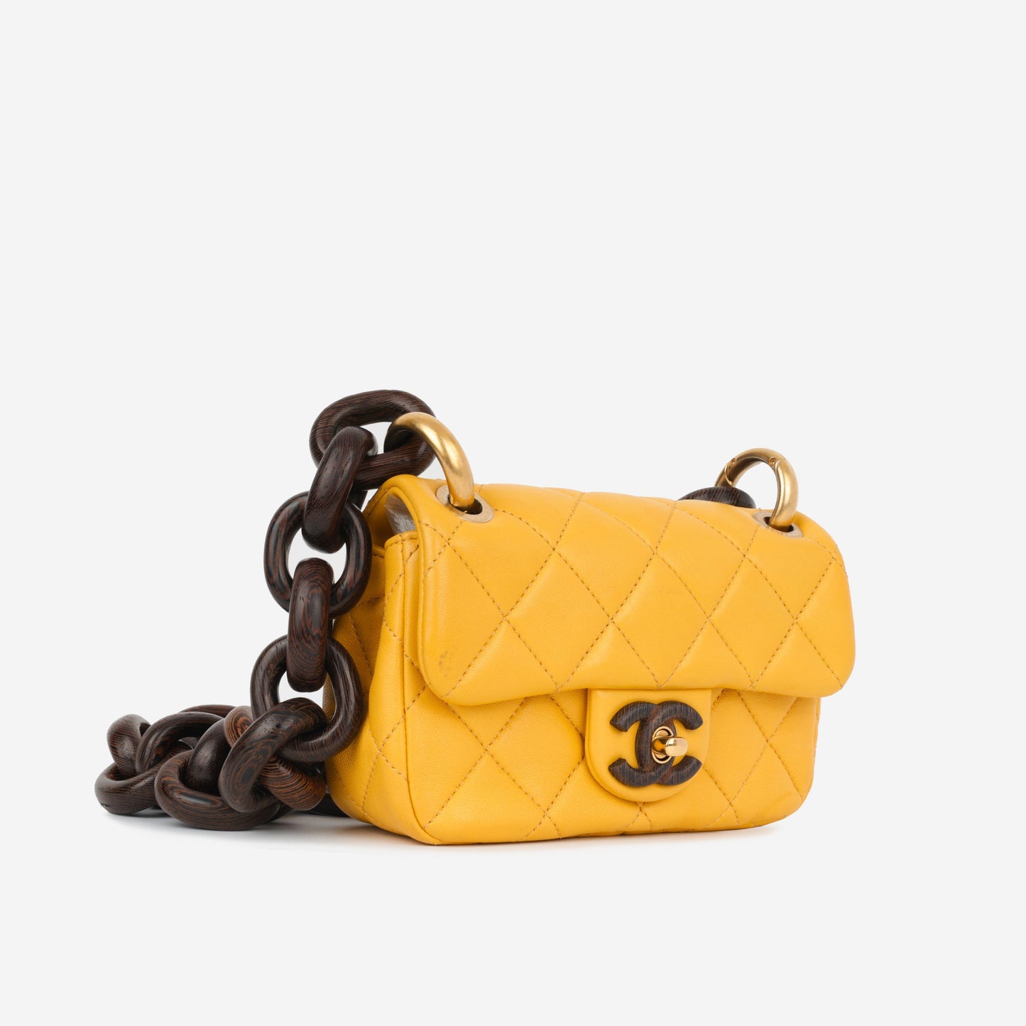 Chanel Mini Square Wenge Wood - Yellow Lambskin | Gold Hardware