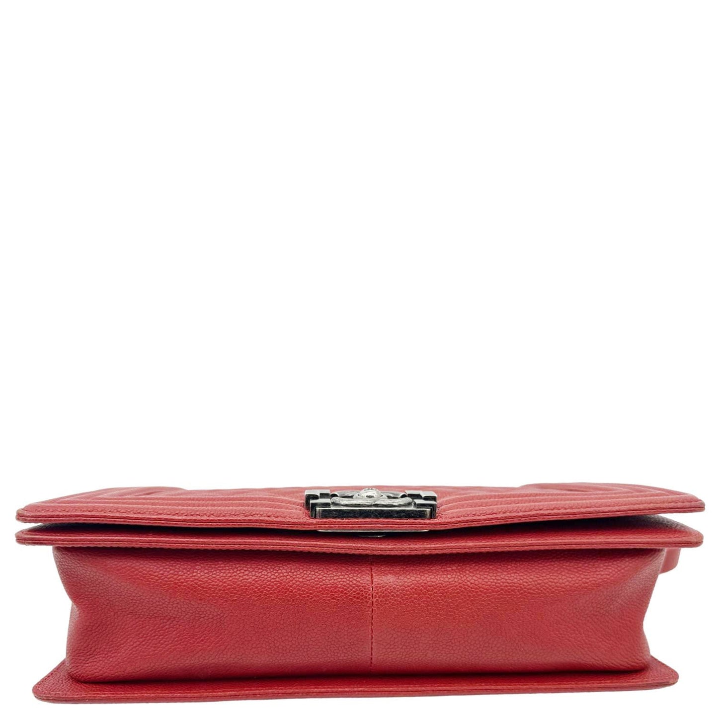 CHANEL Boy Flap New Medium Quilted Caviar Leather Chain Shoulder Bag Red