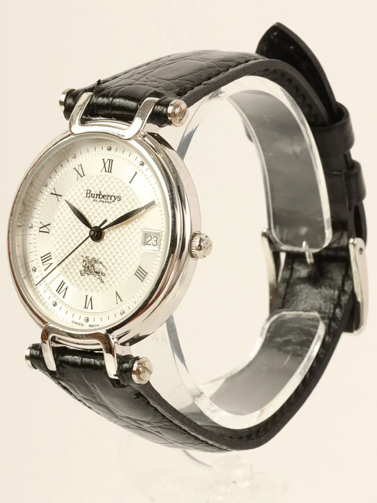 Luxury Burberry Round Logo Face Watch Silver/Black