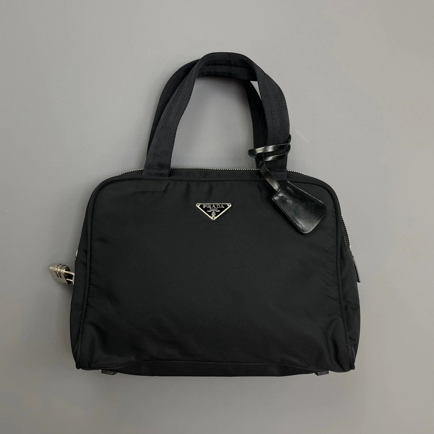 Prada Black Tessuto Nylon Padlock Handbag