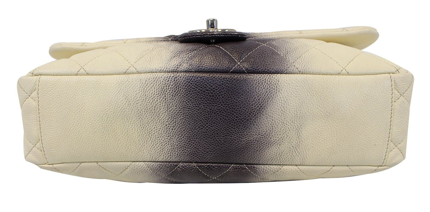 CHANEL Caviar Ombre Jumbo Single Flap Blanc White Shoulder Bag