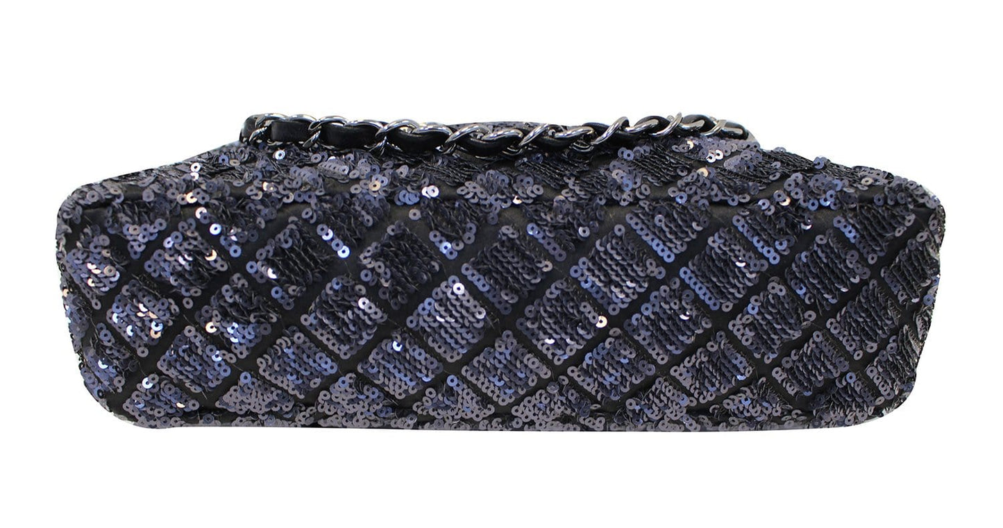 CHANEL Navy Blue/Dark Grey Sequin Flap Shoulder Bag Limited Edition
