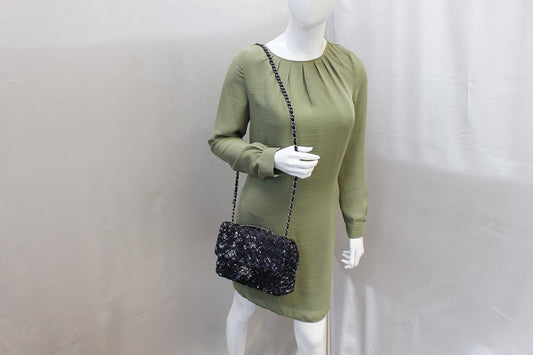 CHANEL Navy Blue/Dark Grey Sequin Flap Shoulder Bag Limited Edition