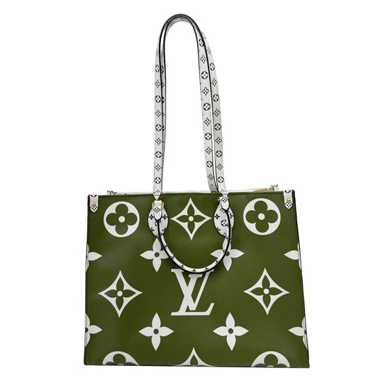 LOUIS VUITTON Onthego GM Giant Monogram Canvas Tote Shoulder Bag Khaki Green