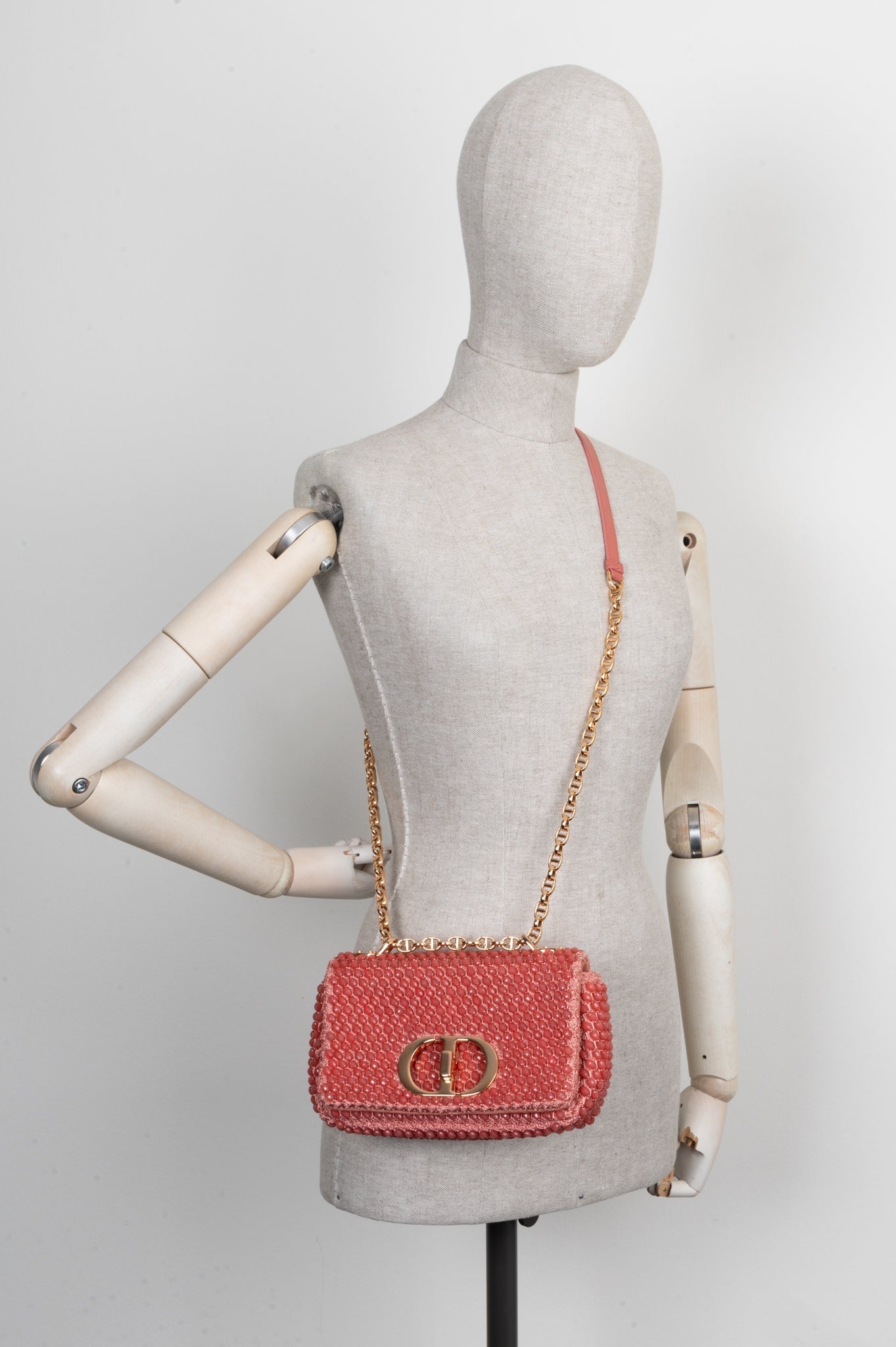 CHRISTIAN DIOR Beaded Caro Bag Coral
