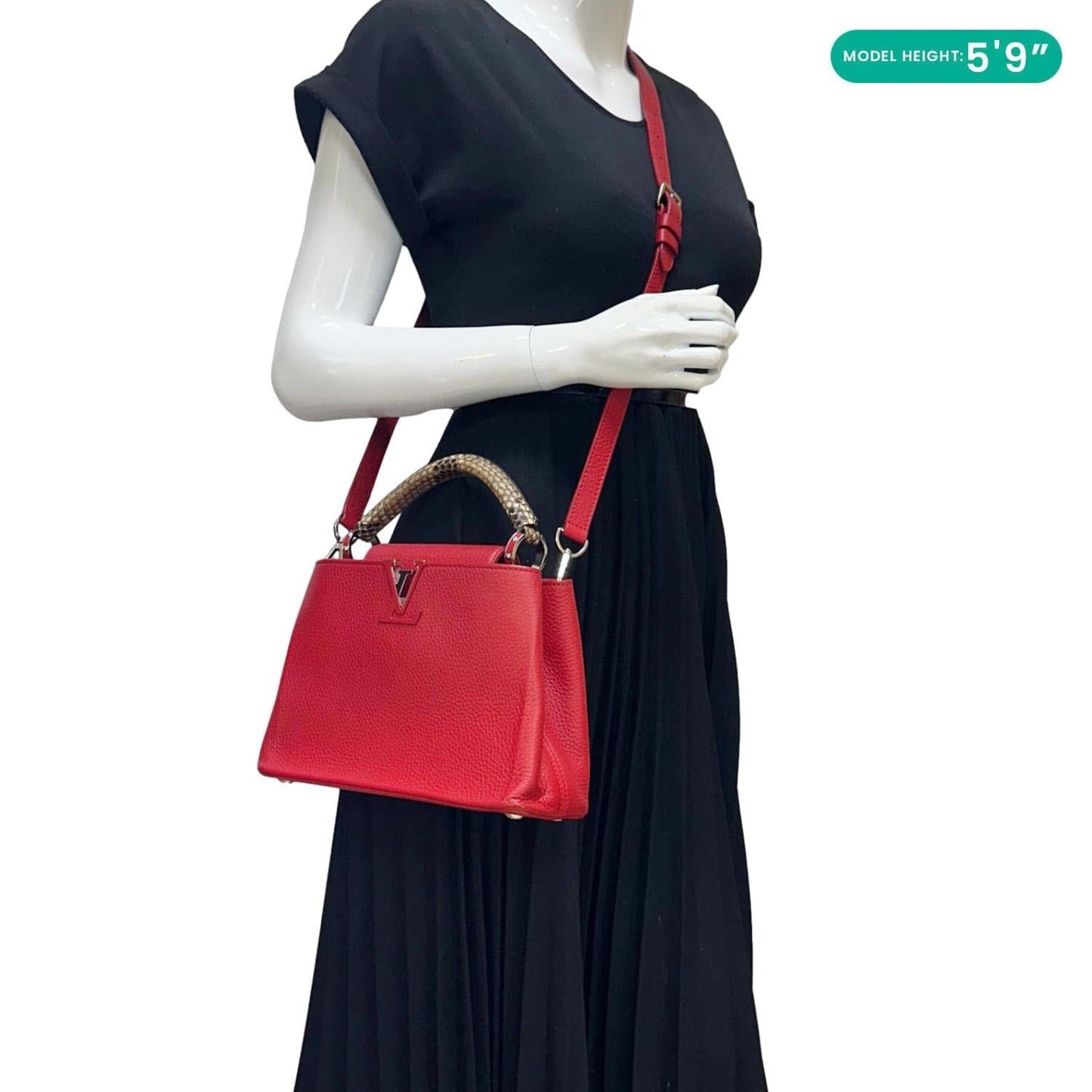 LOUIS VUITTON Capucines BB Python Handle Leather Crossbody Bag Red
