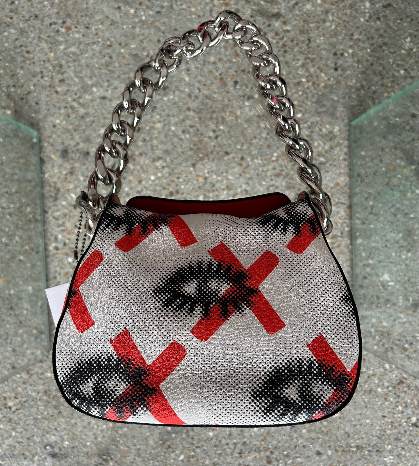 Prada White Leather Eye Print Chain Shoulder Bag