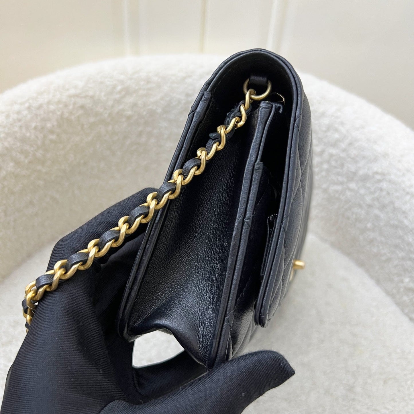 Chanel Pearl Crush Wallet on Chain WOC in Black Lambskin and AGHW (Model: AP1450) Crossbody