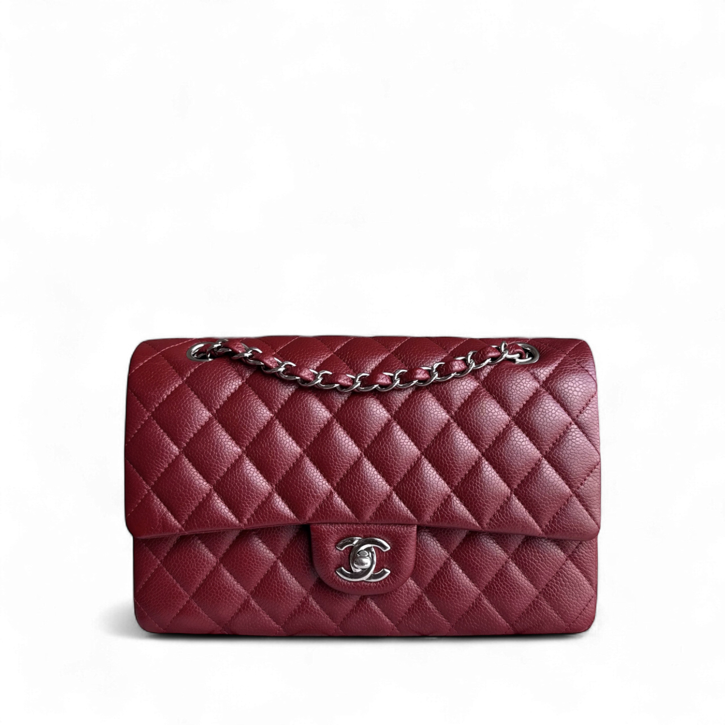 Chanel Classic Flap Medium - Caviar 25CM Quilted Grained Calfskin Burgundy Dark Red Silver Hardware