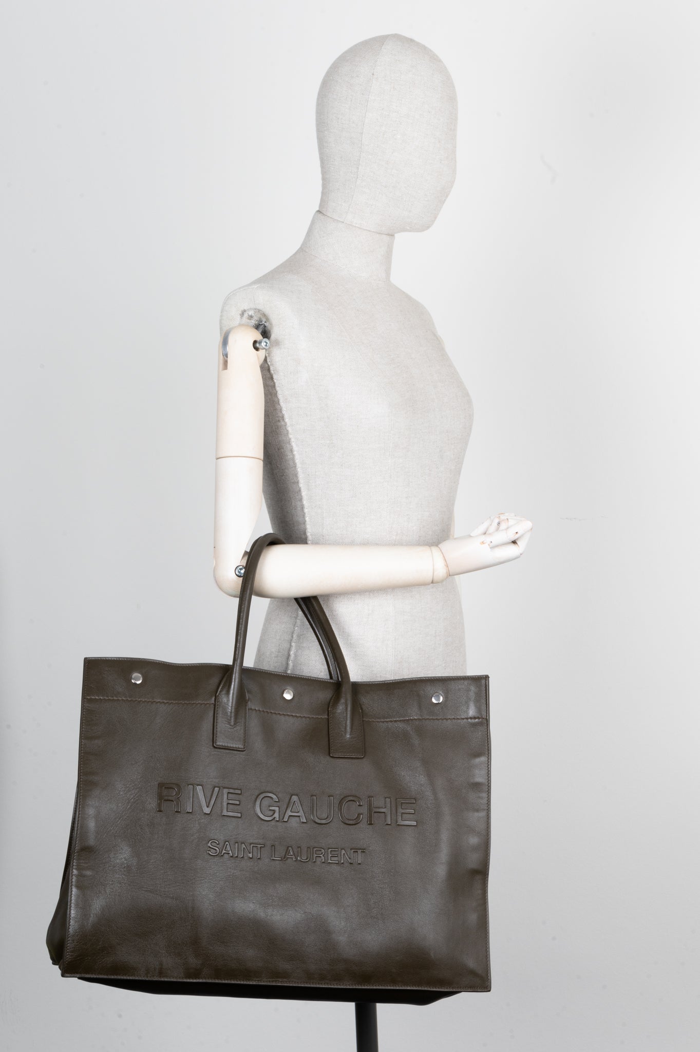 SAINT LAURENT Rive Gauche Tote Bag Leather Green