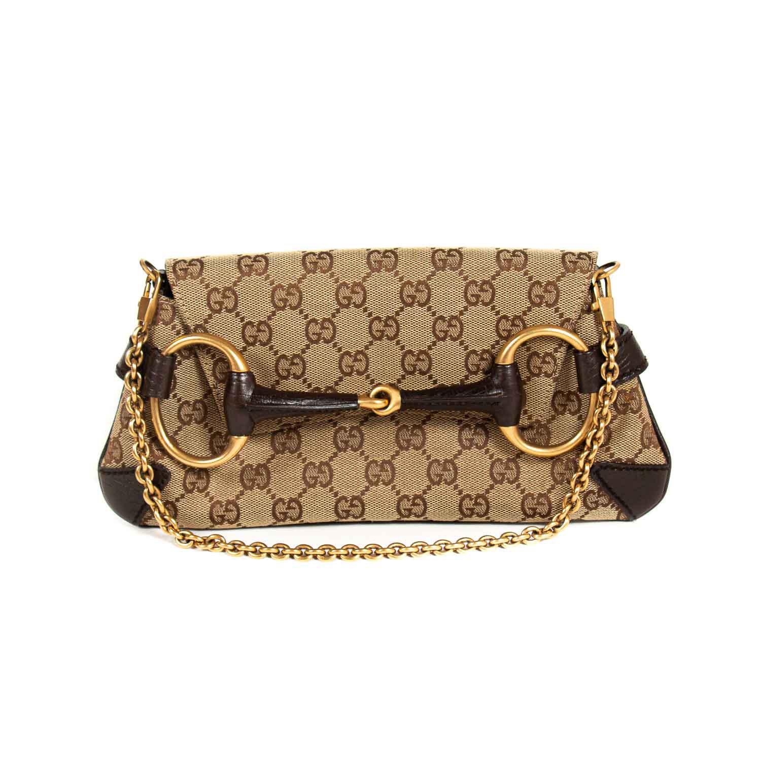 Gucci Horsebit Leather Canvas Shoulder Bag Style 3