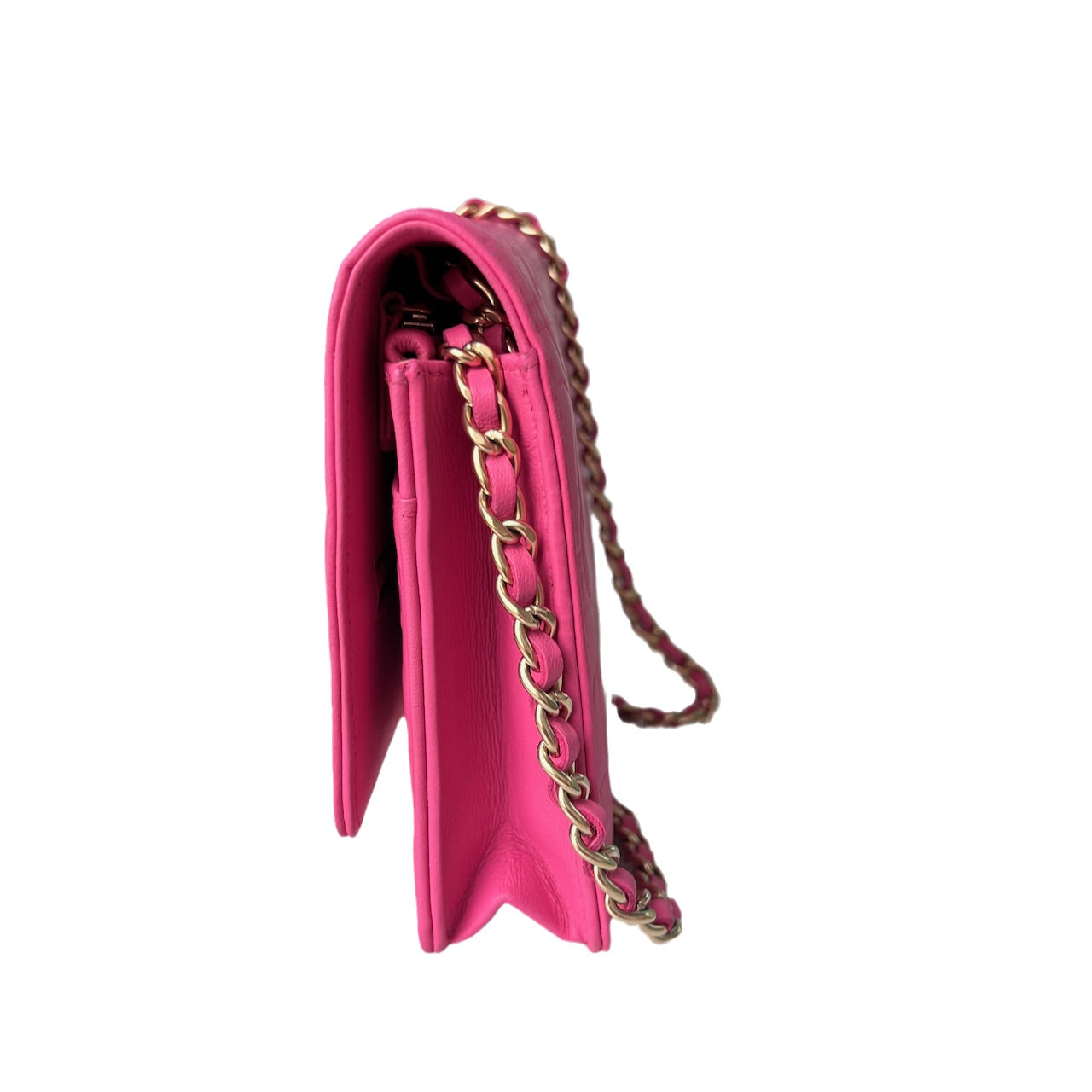Chanel Wallet On Chains WOC Classic Pink Camelia Flower Embossed