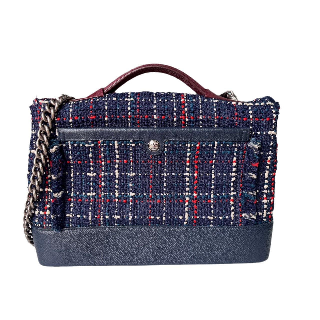 Chanel Blue and Red Tweed and Caviar Airline Flap Bag Silver Hardware 2016