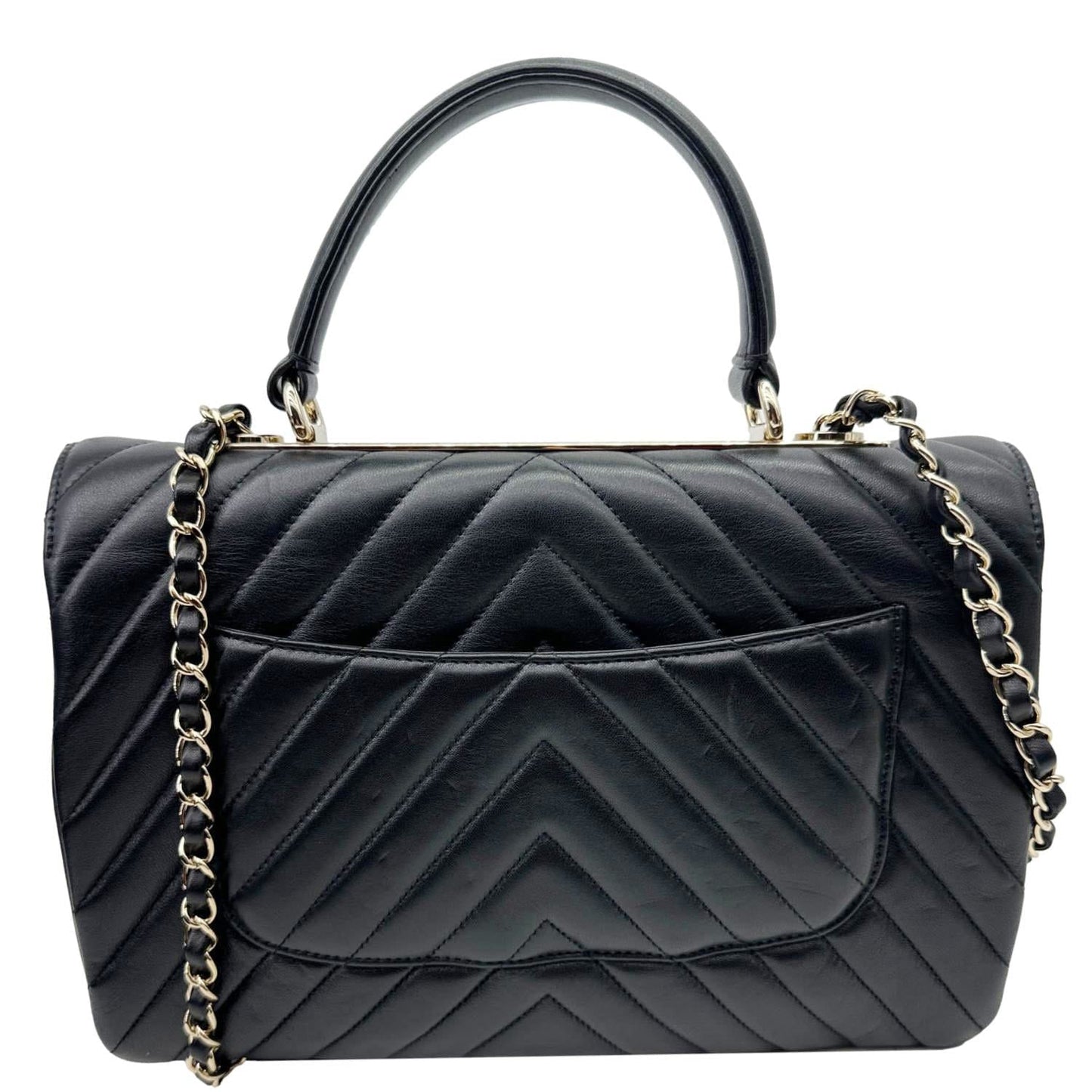 CHANEL Trendy CC Medium Chevron Leather Top Handle Shoulder Bag Black