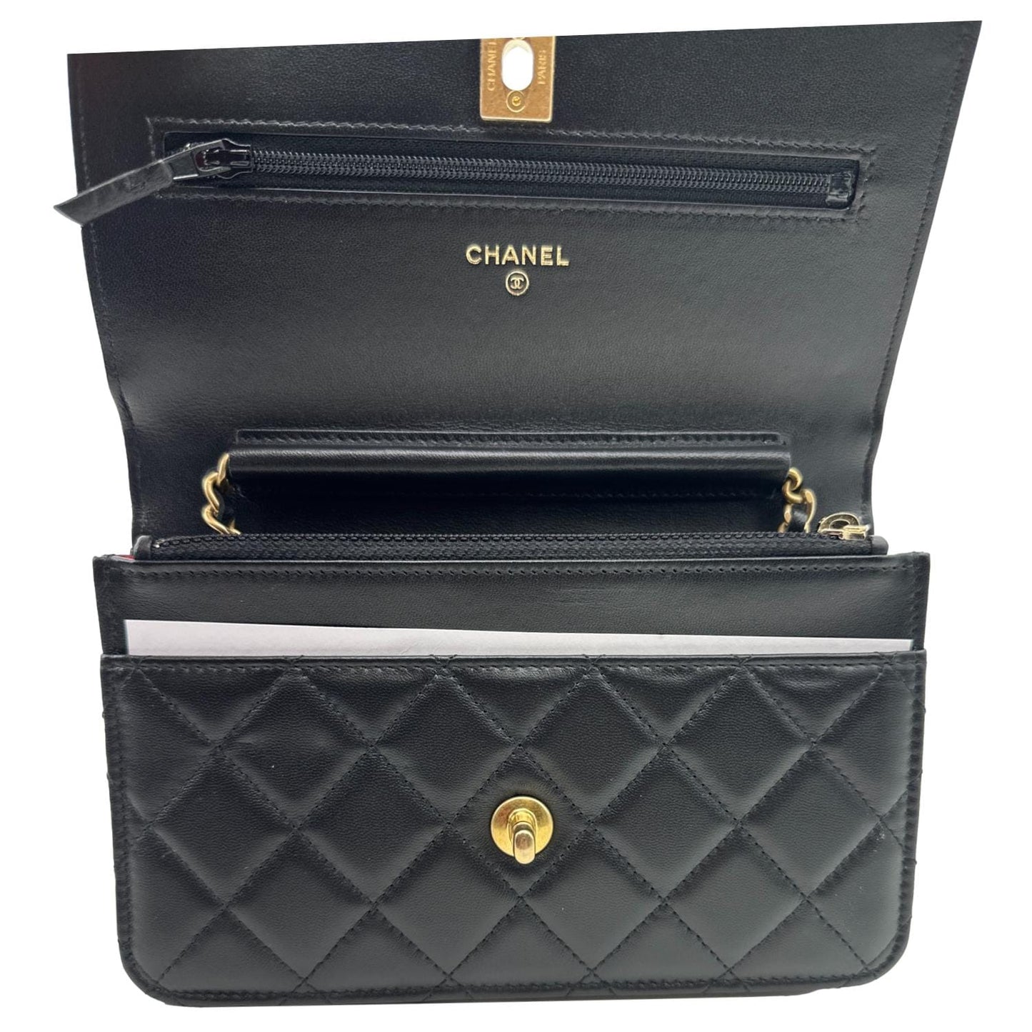 CHANEL Pearl Crown Quilted Lambskin Leather Wallet On Chain Black