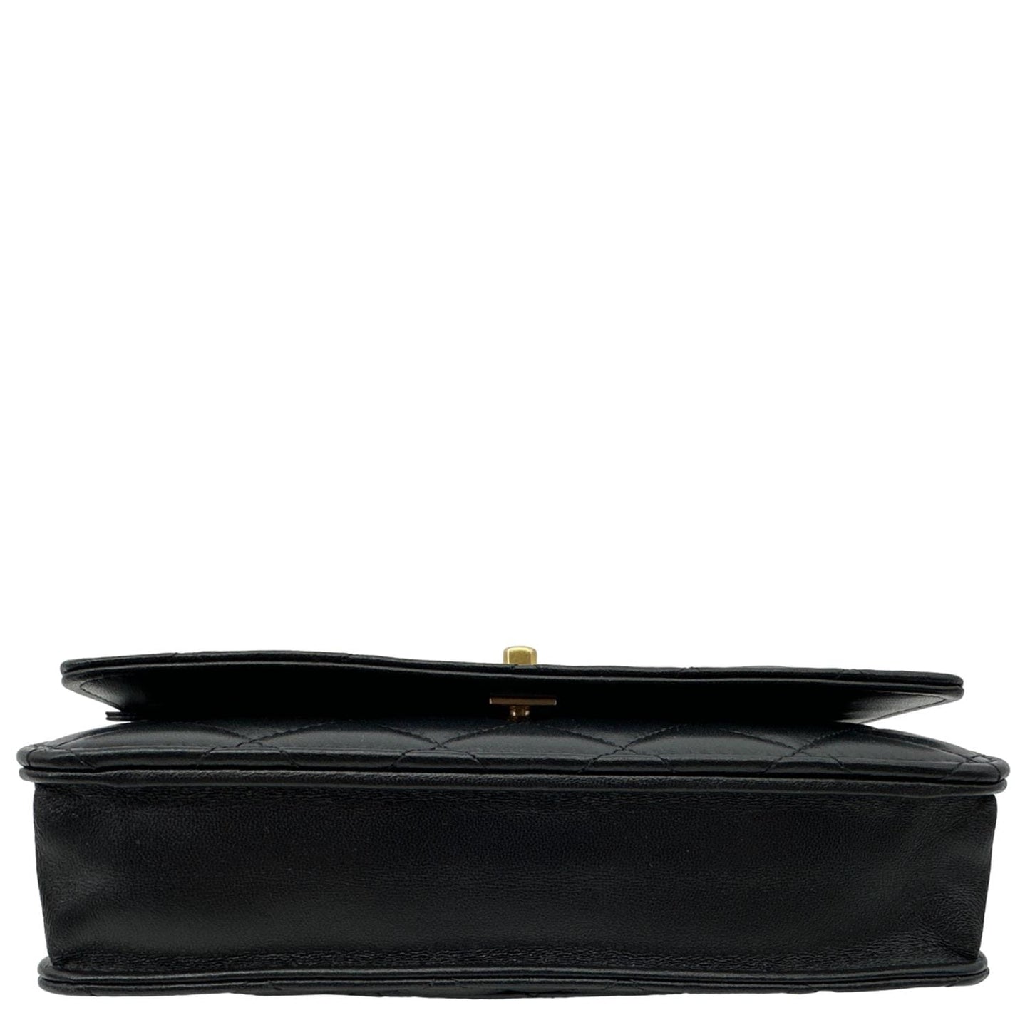 CHANEL Pearl Crown Quilted Lambskin Leather Wallet On Chain Black