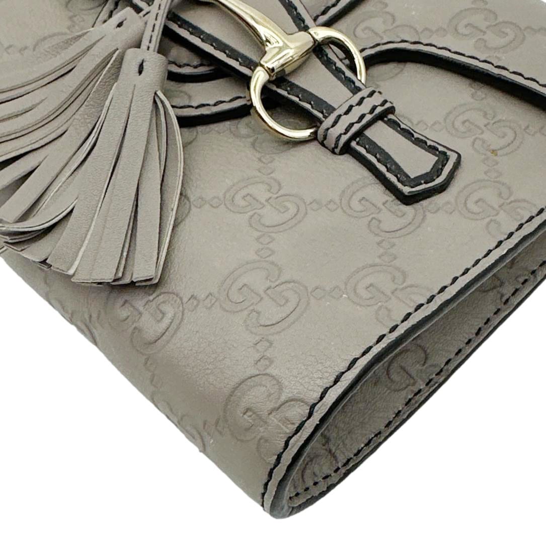GUCCI Emily Mini Guccissima Leather Chain Shoulder Bag Grey 369622