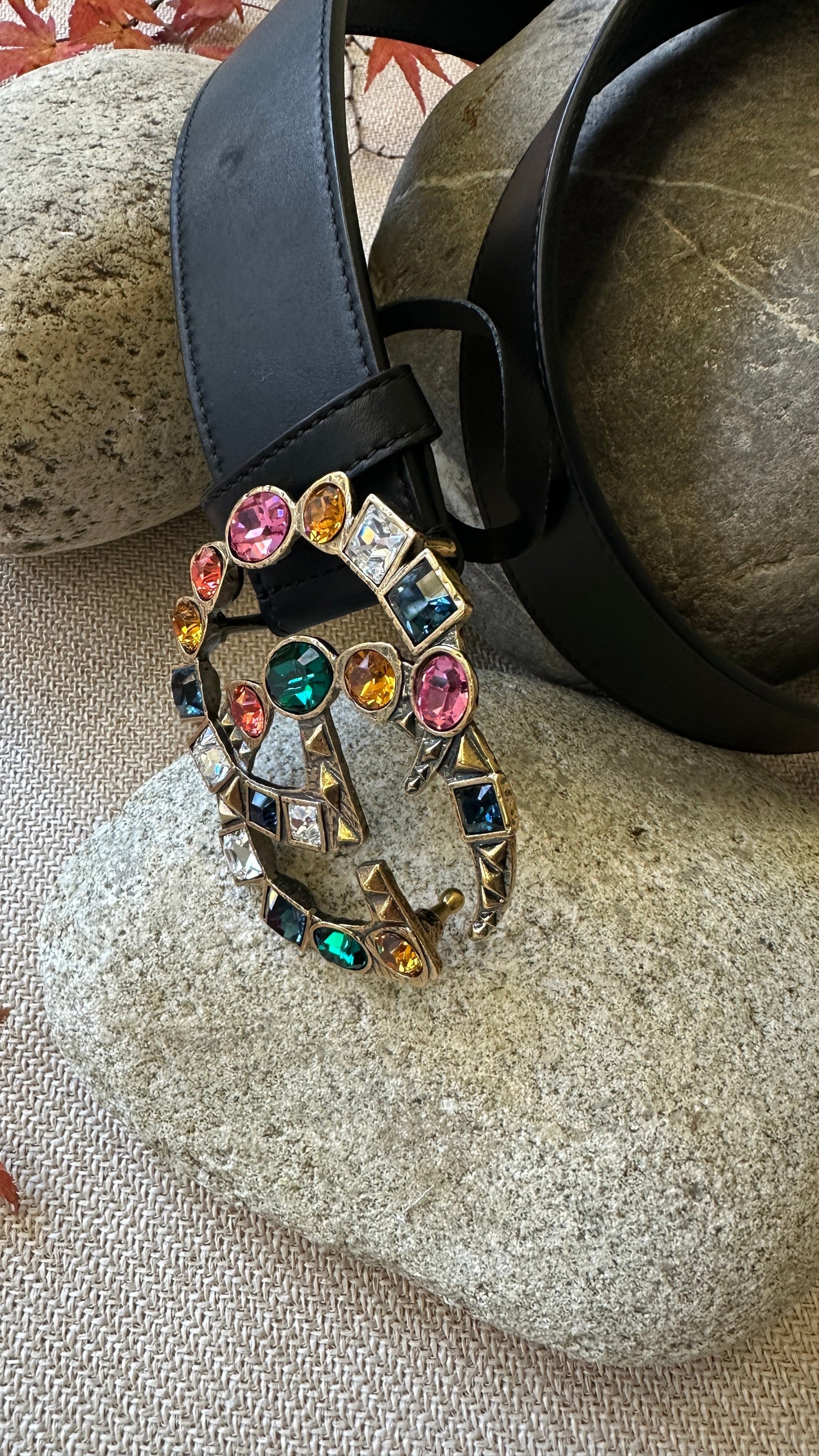 GUCCI Marmont Crystal Belt Black Multicolor