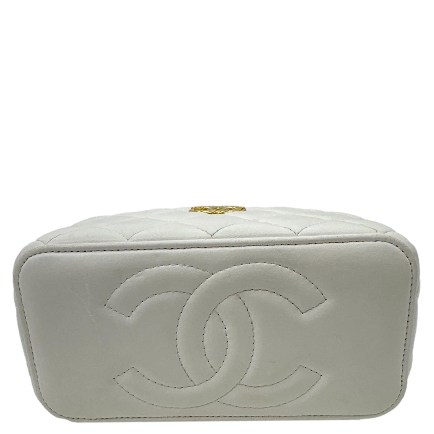 CHANEL Pillow Crush Small Quilted Lambskin Leather Vanity Case With Chain White