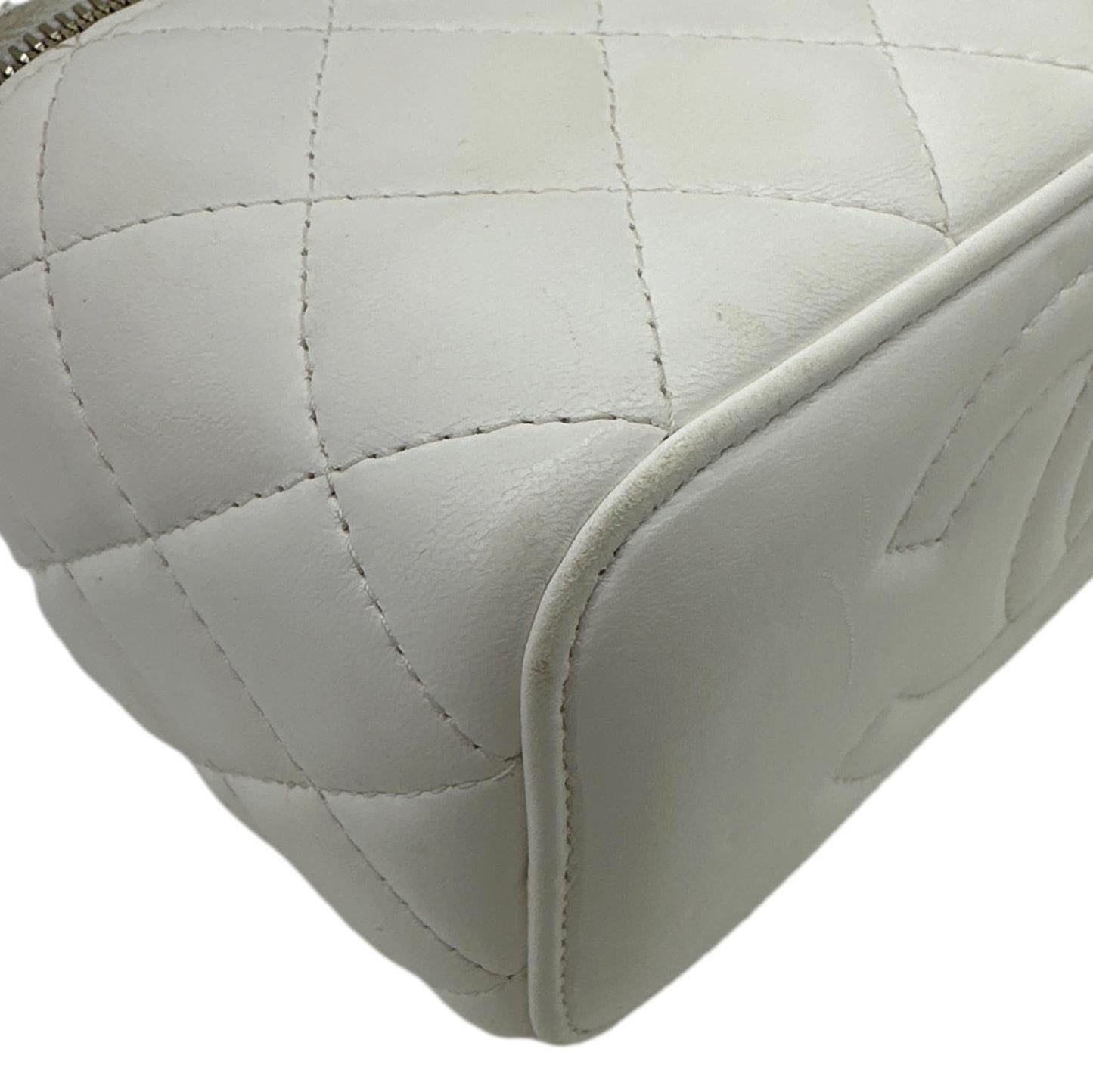 CHANEL Pillow Crush Small Quilted Lambskin Leather Vanity Case With Chain White