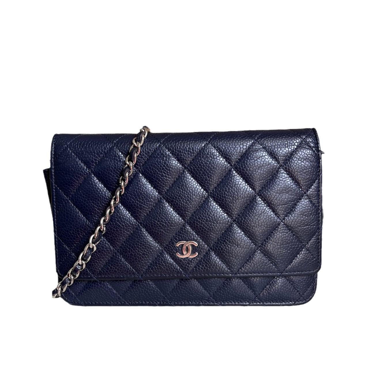 Chanel Wallet on Chain WOC Navy Caviar Leather with Silver hardware