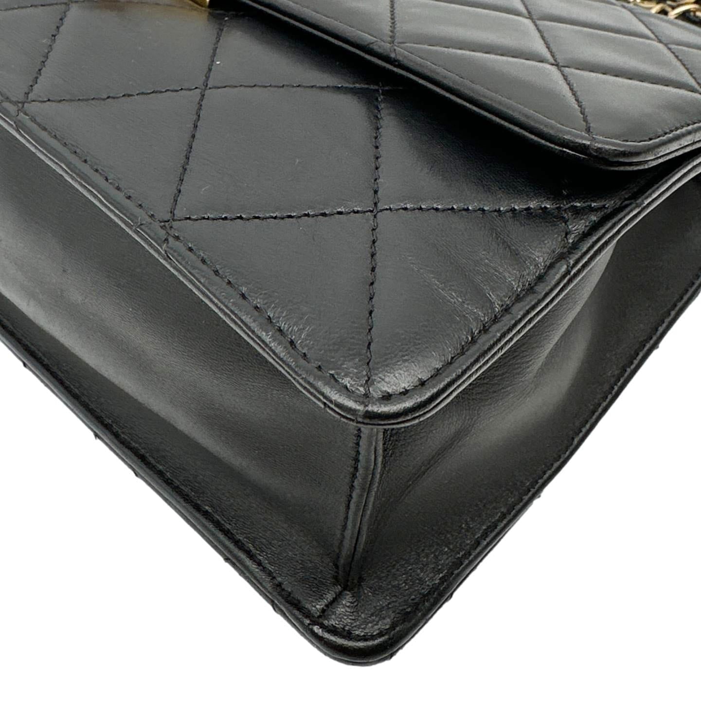 CHANEL Golden Class Flap Quilted Lambskin Leather Shoulder Bag Black