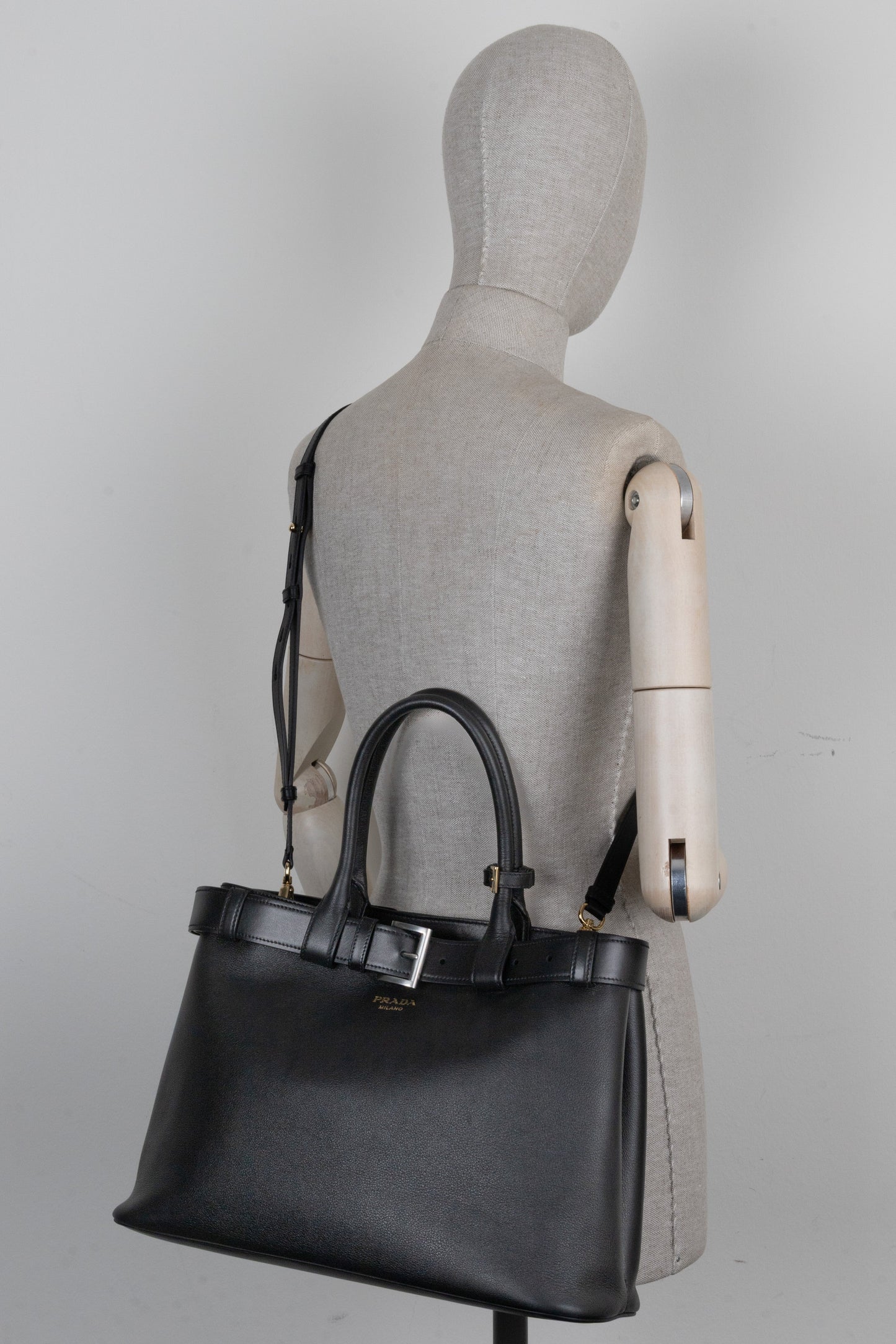 PRADA Large Buckle Belt Bag Leather Black
