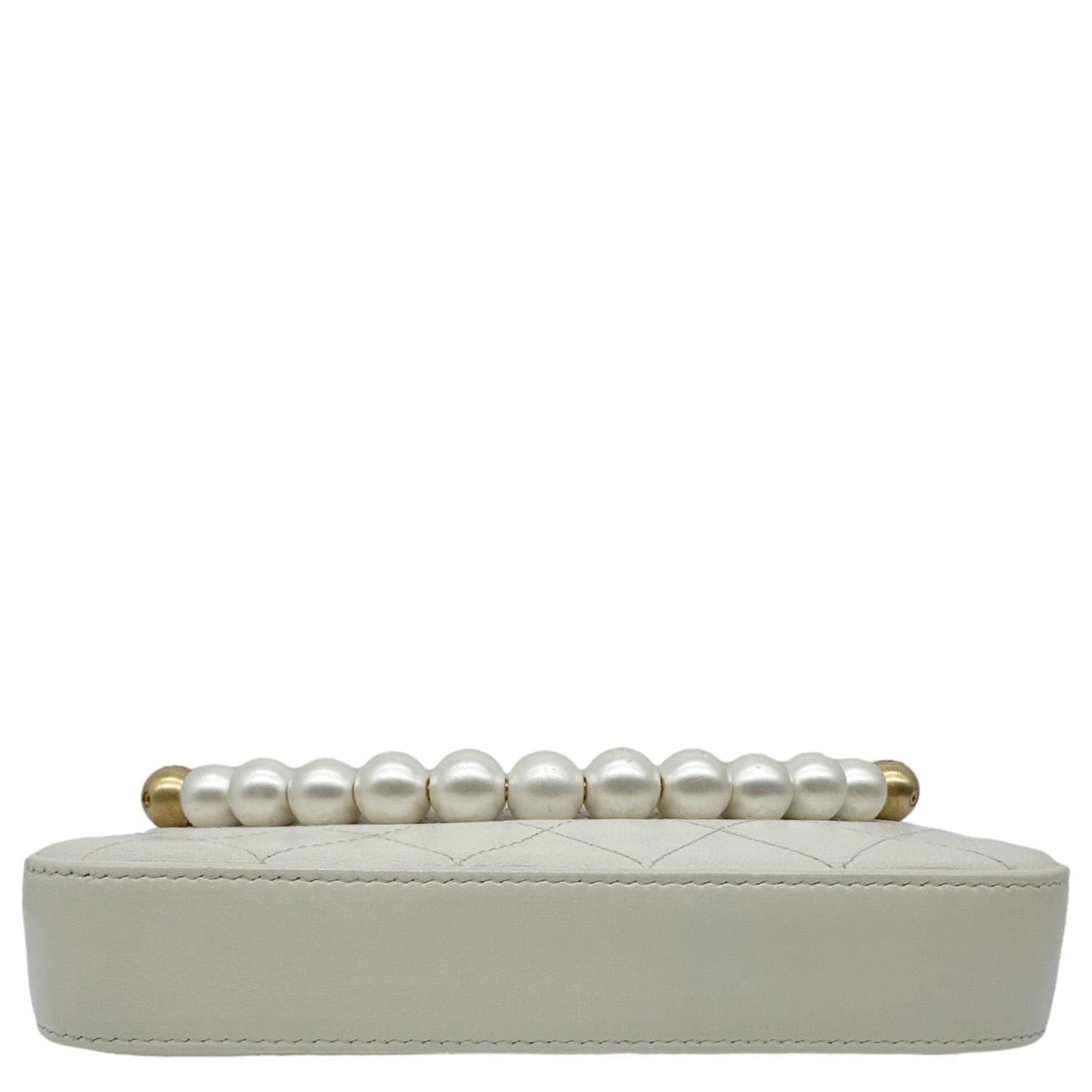 CHANEL Chic Pearls Quilted Lambskin Leather Double Zip Clutch With Chain White
