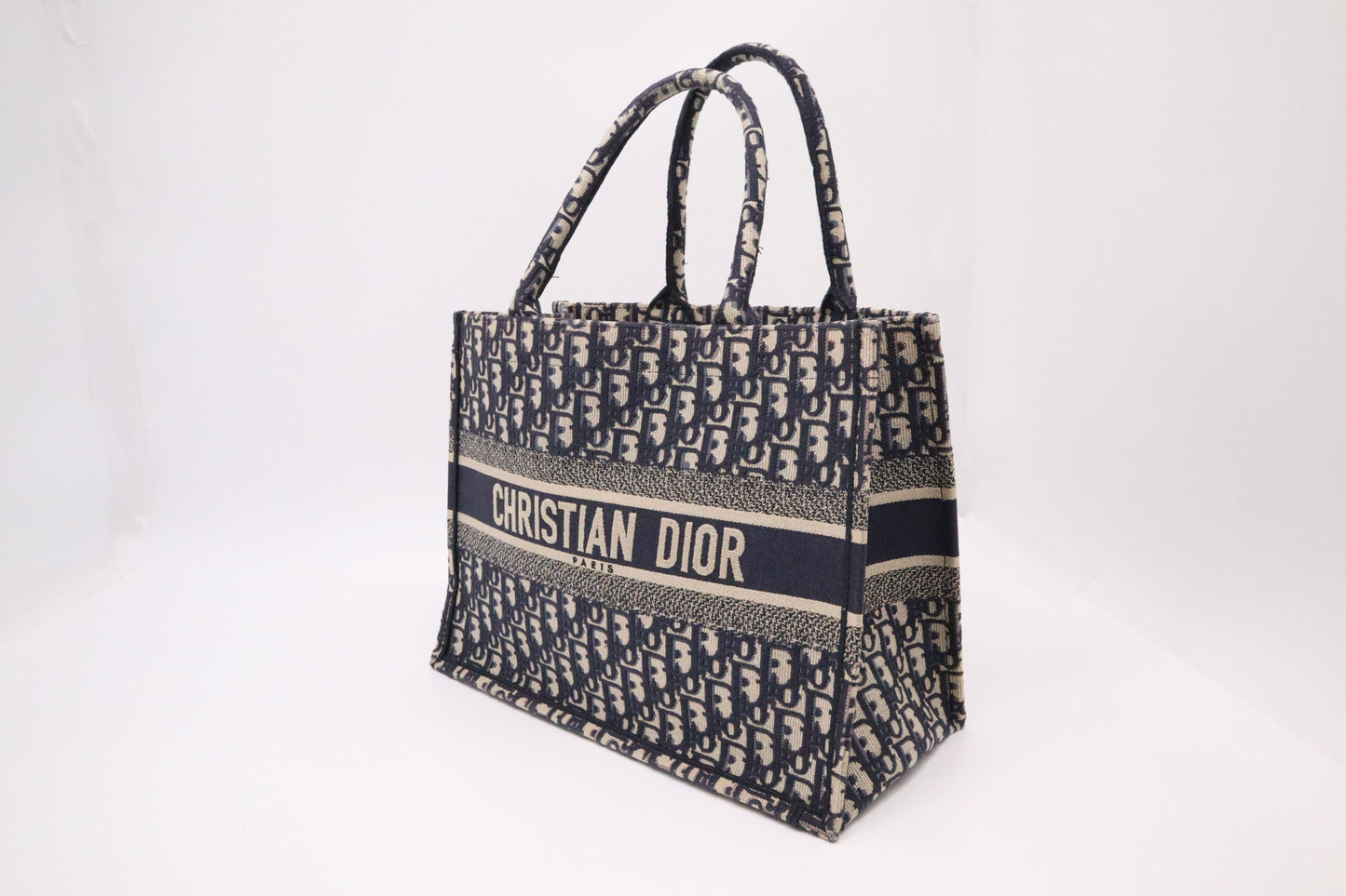 Dior Book Tote Medium in Navy Blue Oblique Embroidery Canvas