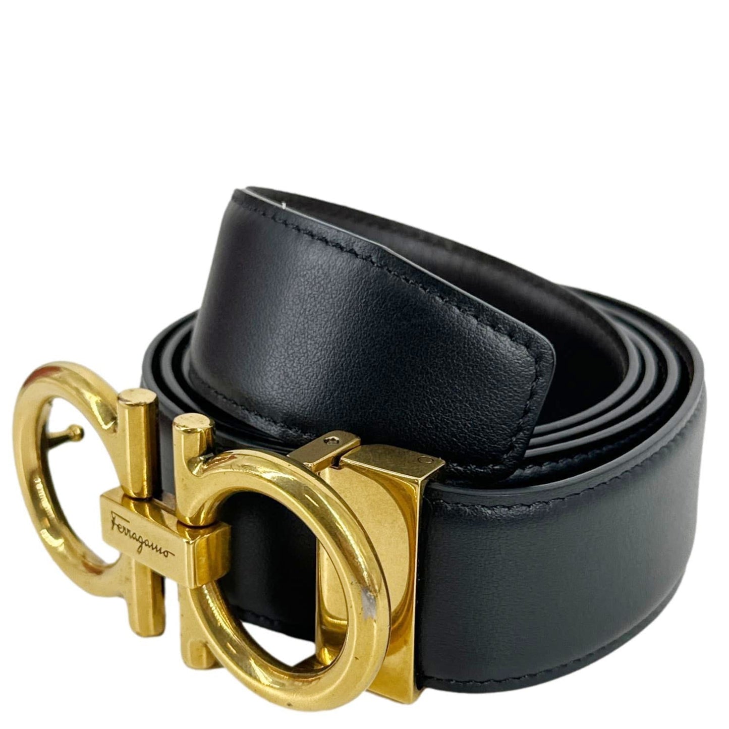 SALVATORE FERRAGAMO Gancini Buckle Leather Belt Black