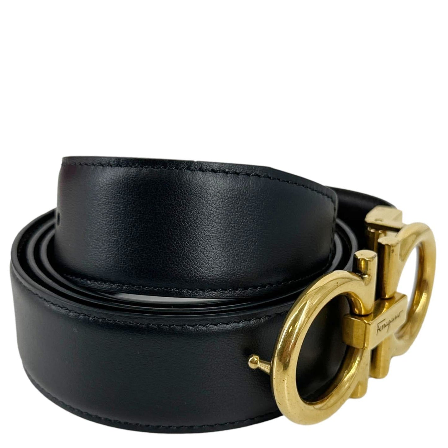 SALVATORE FERRAGAMO Gancini Buckle Leather Belt Black