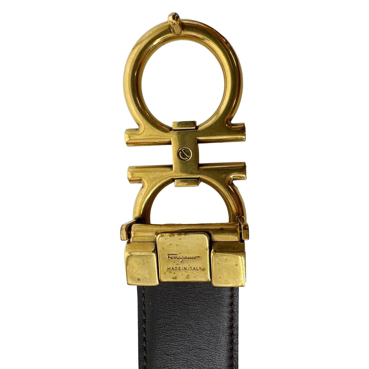 SALVATORE FERRAGAMO Gancini Buckle Leather Belt Black