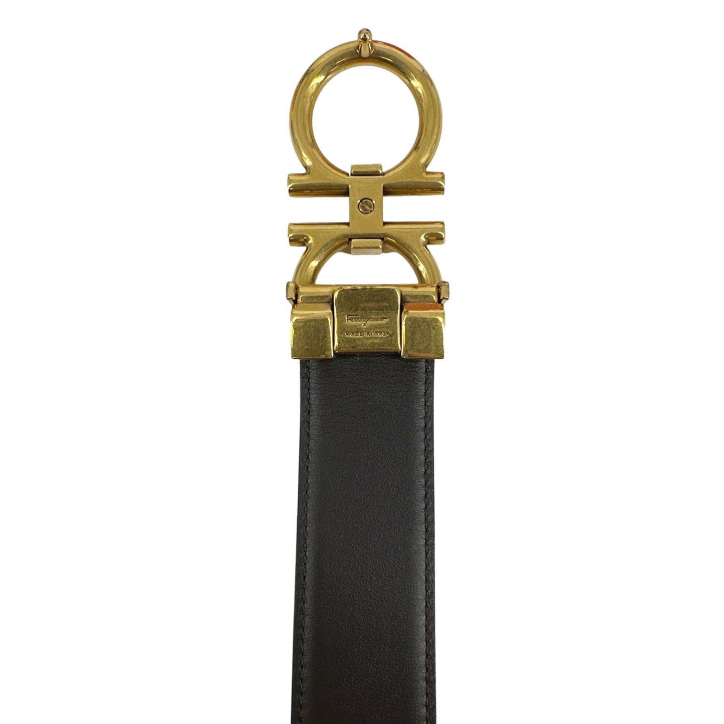 SALVATORE FERRAGAMO Gancini Buckle Leather Belt Black