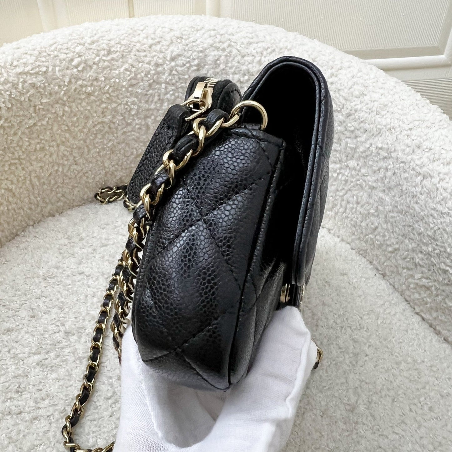 Chanel Phone Holder / Wallet On Chain WOC in Black Caviar and LGHW (Model: AP2096) Crossbody