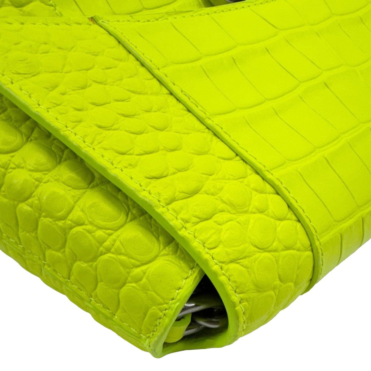BALENCIAGA Downtown Small Calfskin Leather Chain Shoulder Bag Neon Yellow