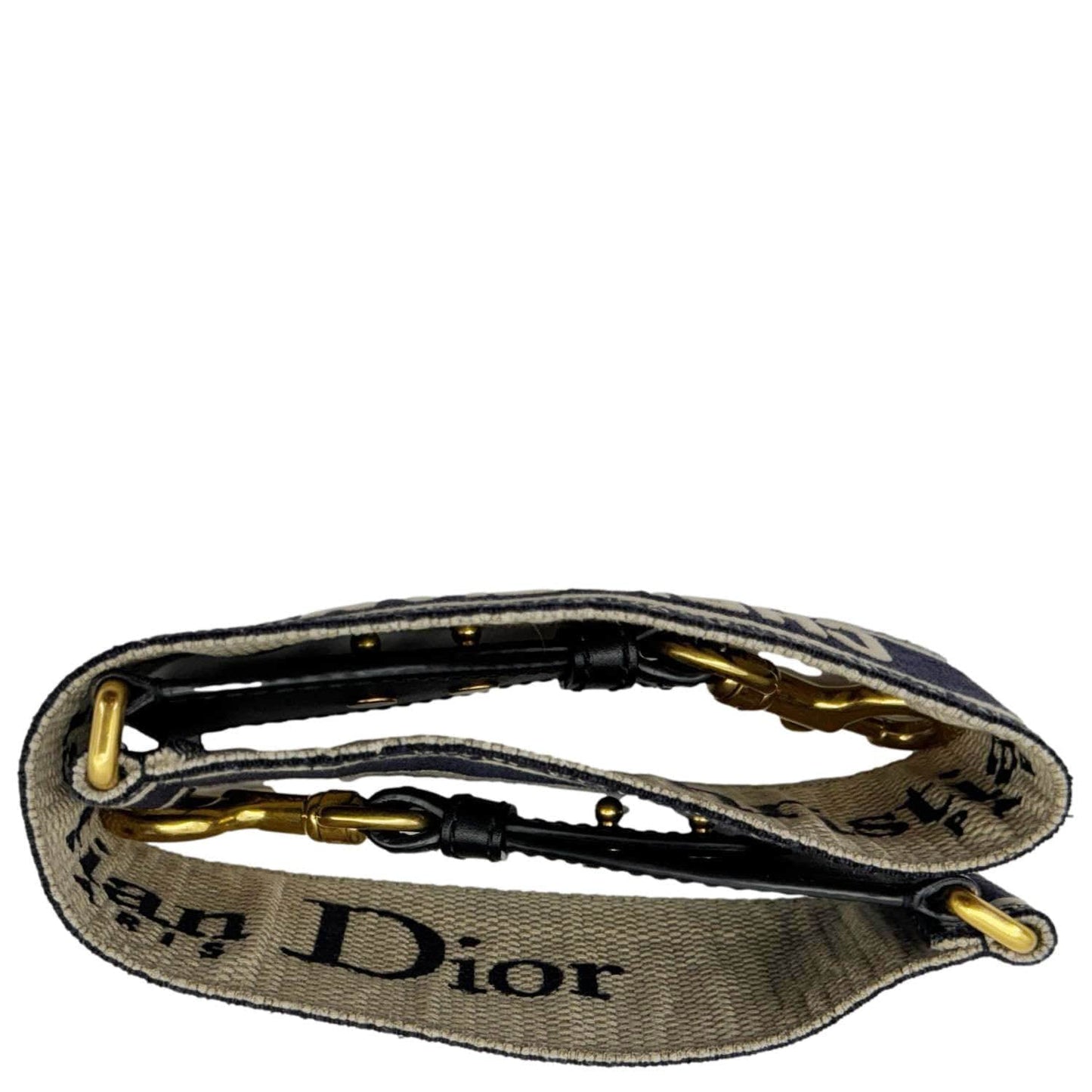 CHRISTIAN DIOR Embroidered Canvas Shoulder Strap Navy Blue