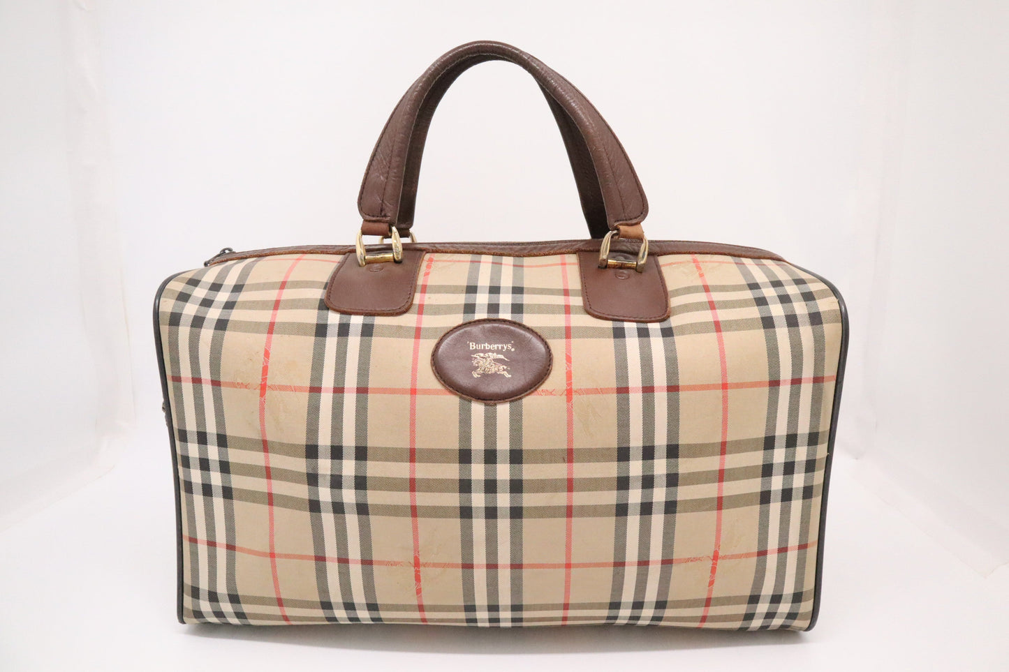 Burberry Boston Bag in Brown Checked Canvas