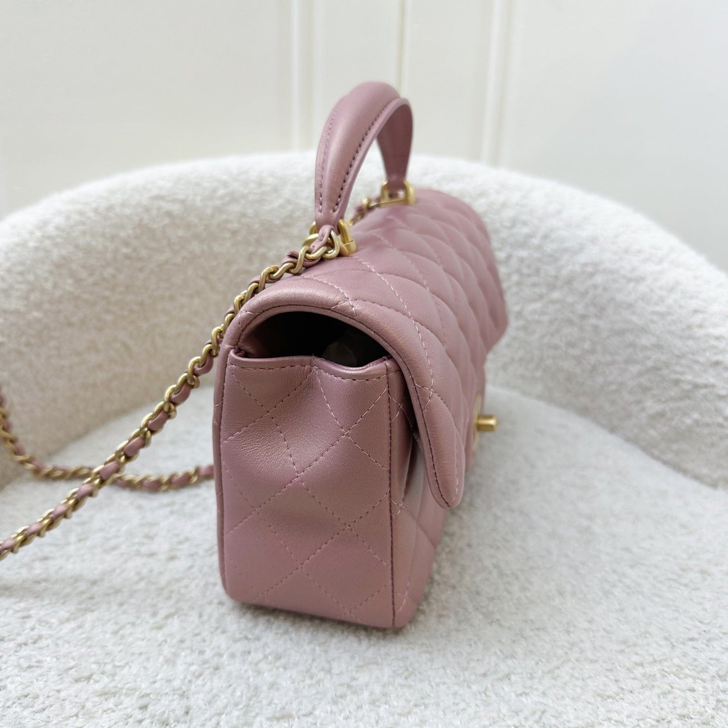 Chanel Top Handle Mini Rectangle Flap in Pink Lambskin AGHW Handbag