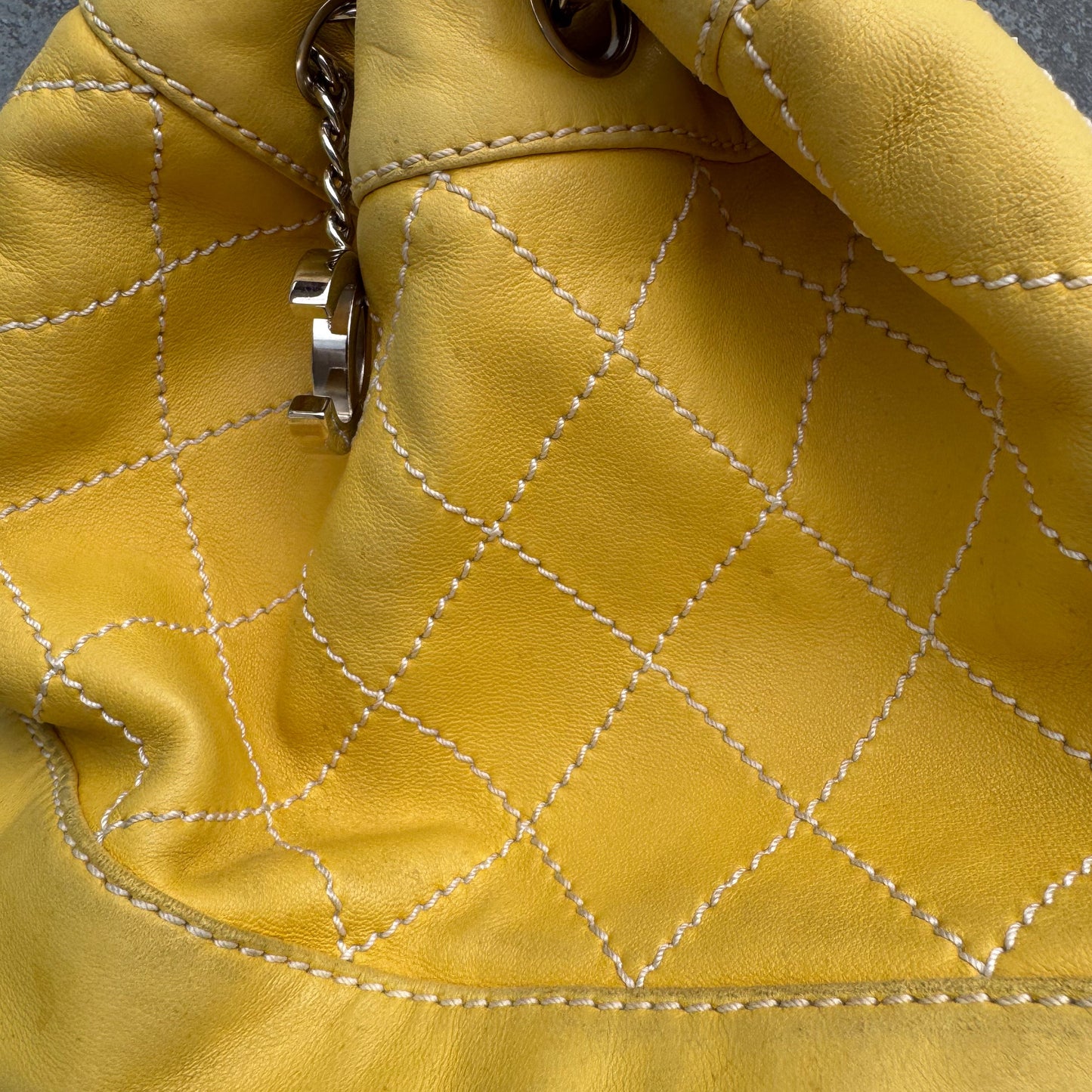 Chanel Yellow Lambskin Bucket Bag With Contrast Stitching And Drawstring, 2005-2006