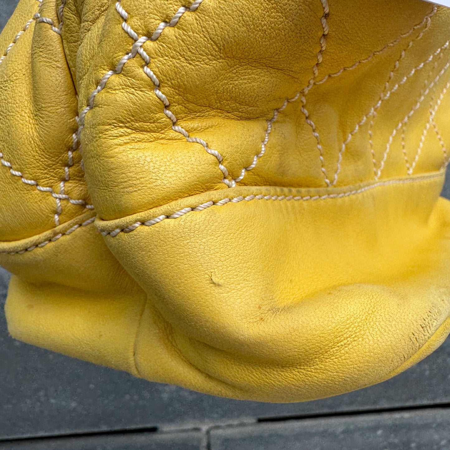 Chanel Yellow Lambskin Bucket Bag With Contrast Stitching And Drawstring, 2005-2006