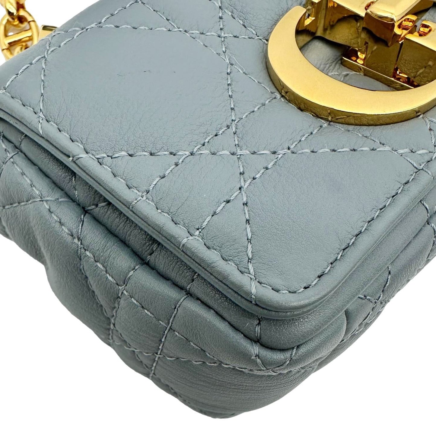 CHRISTIAN DIOR Micro Caro Supple Cannage Bag Chain Wallet Light Blue