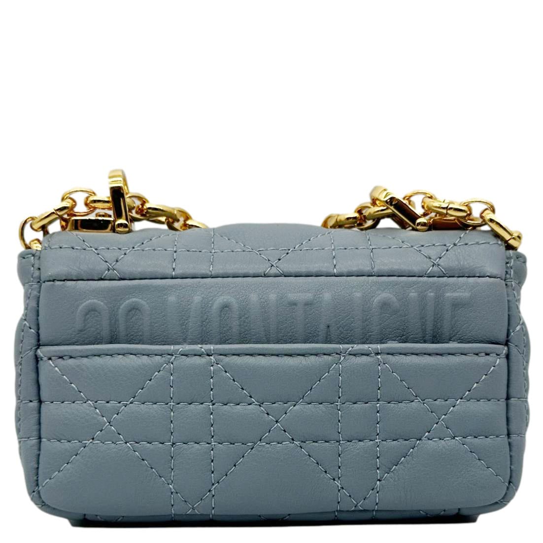 CHRISTIAN DIOR Micro Caro Supple Cannage Bag Chain Wallet Light Blue