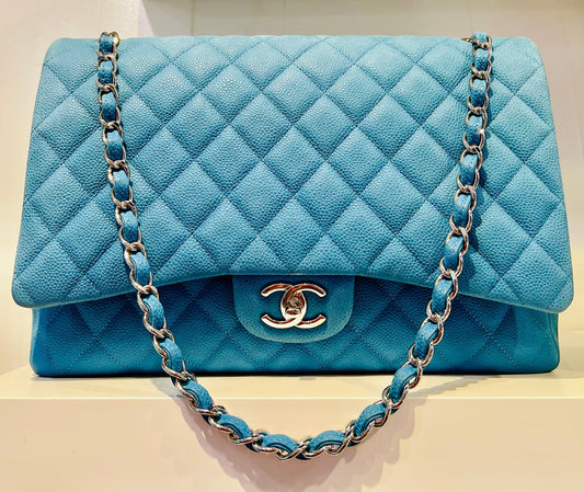CHANEL Maxi Flap Caviar Leather Double Flap Bag-HS