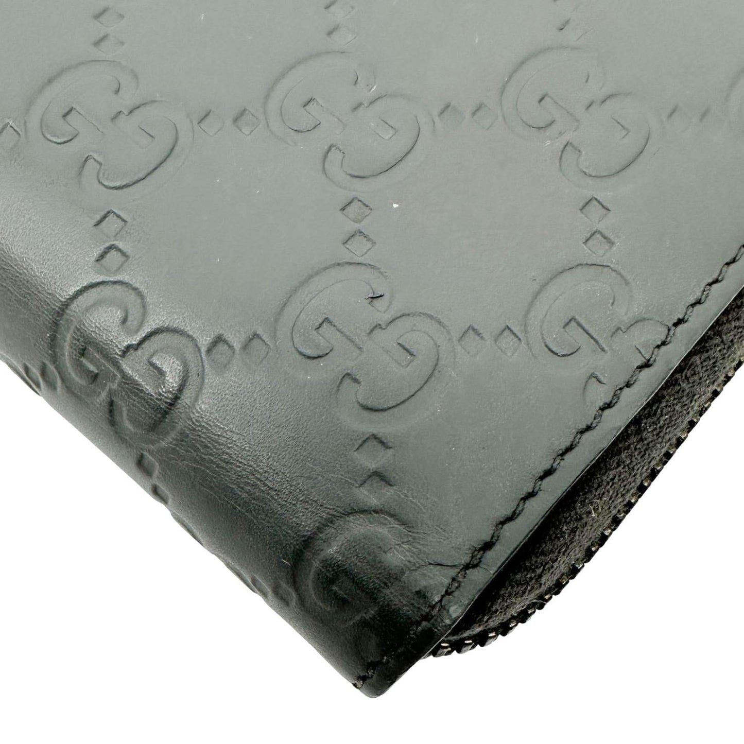 GUCCI GG Leather Zip Around Wallet Grey 447906
