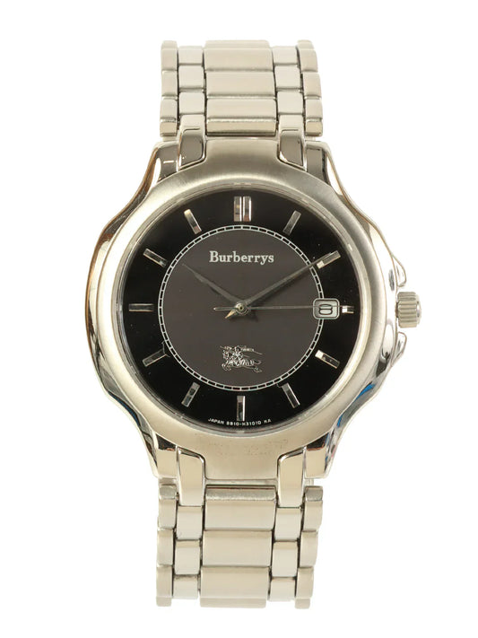 Luxury Burberry Round Logo Face Watch Silver/Black