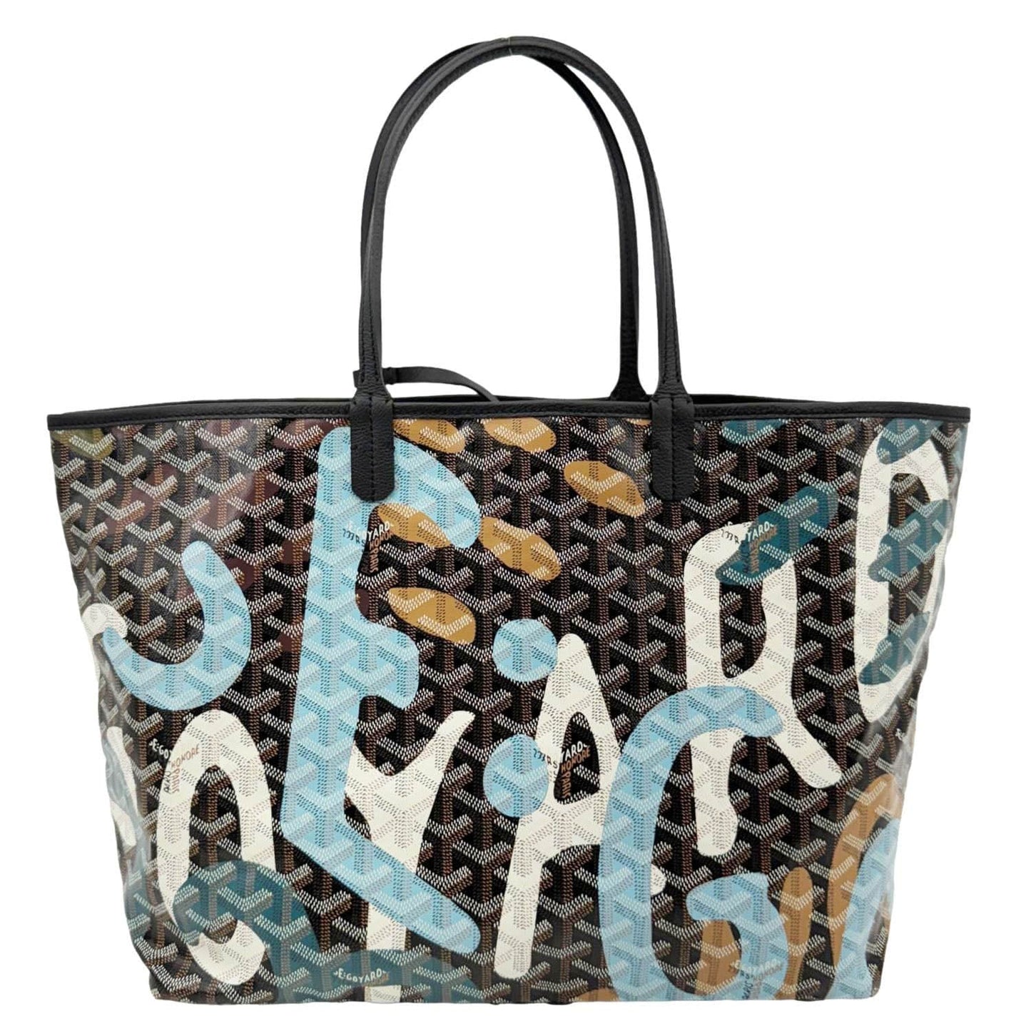 GOYARD Saint Louis Lettres Camouflage Chevron Print Canvas Tote Bag Multicolor