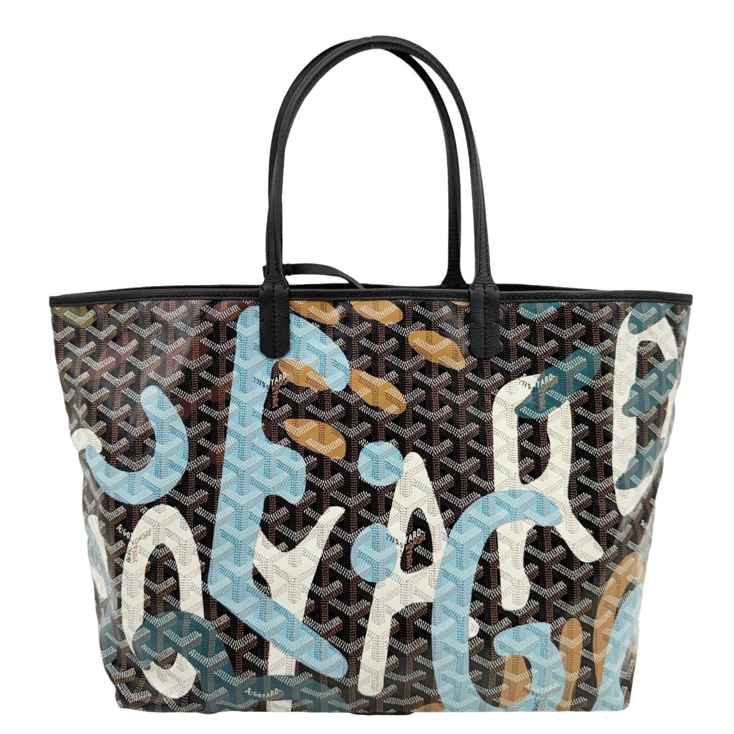 GOYARD Saint Louis Lettres Camouflage Chevron Print Canvas Tote Bag Multicolor