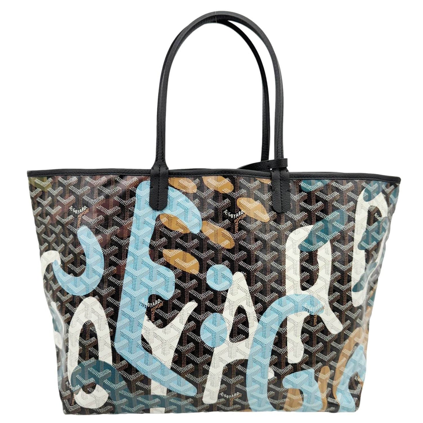 GOYARD Saint Louis Lettres Camouflage Chevron Print Canvas Tote Bag Multicolor